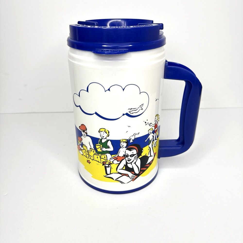 Vintage Coca-Cola Dodge’s Store Travel Mug Plastic Flip Lid Beach Scene 90s